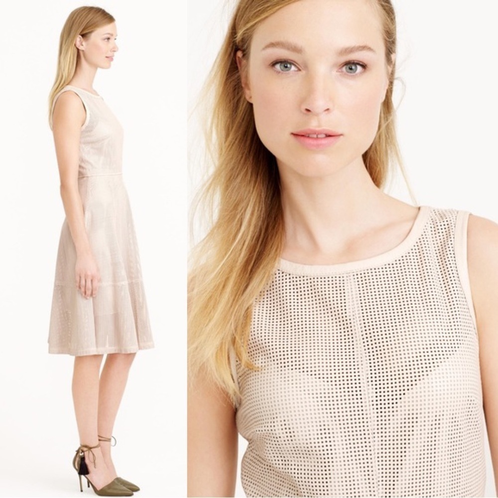 J Crew Collection • Perforated Leather Midi Dress fit & flare Sweet Vanilla ecru - Picture 3 of 16